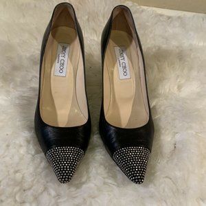 Authentic Jimmy Choo Black Leather Studded-Toe Pumps Size 37 WOMENS SIZE 7